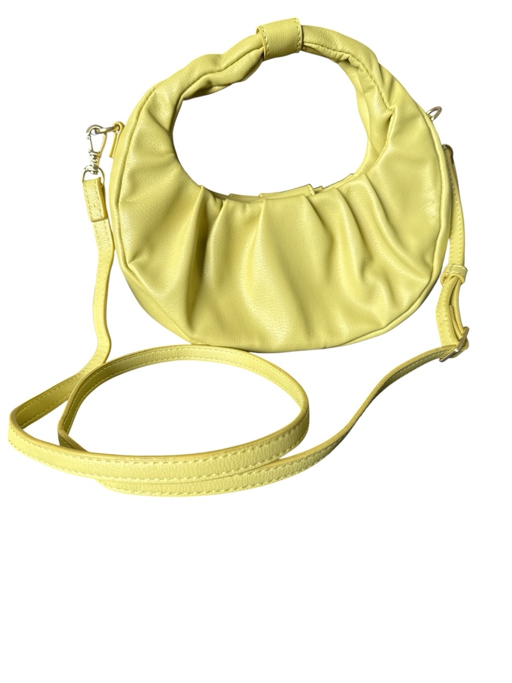 NWOT Lemon Pleated Crescent Shoulder Bag with Detachable Strap